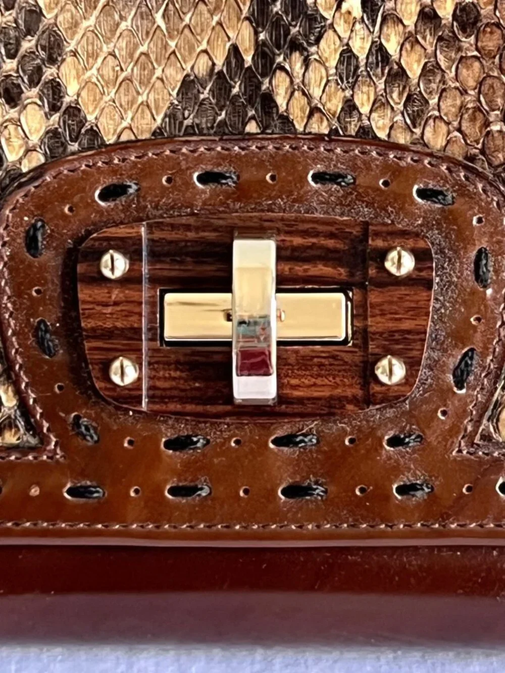 Cuadra Python Clutch Luxury Women’s Brown Leather Whipstitched Trifold Wallet